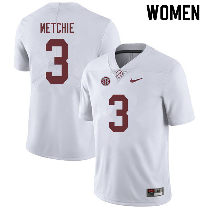 Women #3 John Metchie Alabama Crimson Tide College Football Jerseys Sale-White